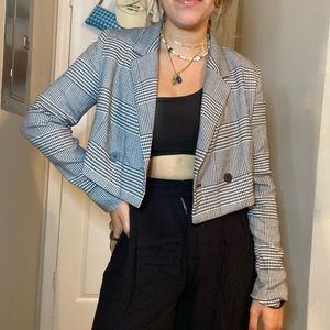 Cropped Plad Plaid Blazer